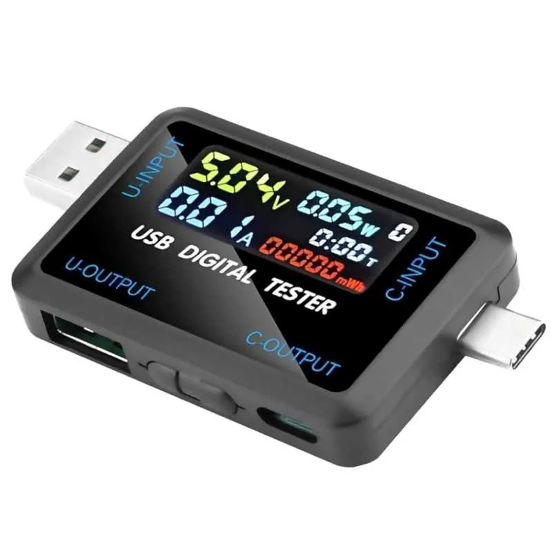 10-in-1 USB & Type-C Digital Tester – IPS Voltmeter, Ammeter, Impedance & Capacity Meter — Power & Components