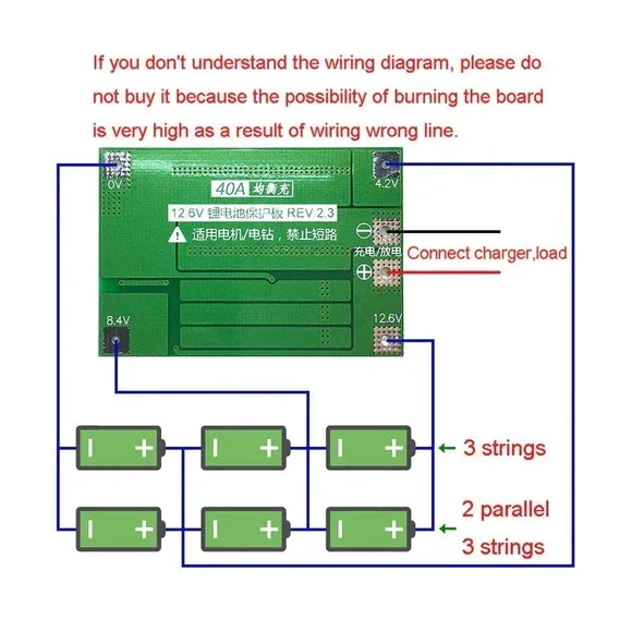 12.6V BMS 3S 40A 18650 Lithium Battery Protection Board With Balance — Power & Components — Back view