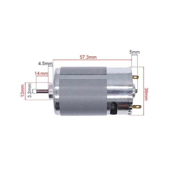 12Volt DC RS-555 Motor Multipurpose Brushed Motor for DIY applications PCB Drill — Power & Components — Back view