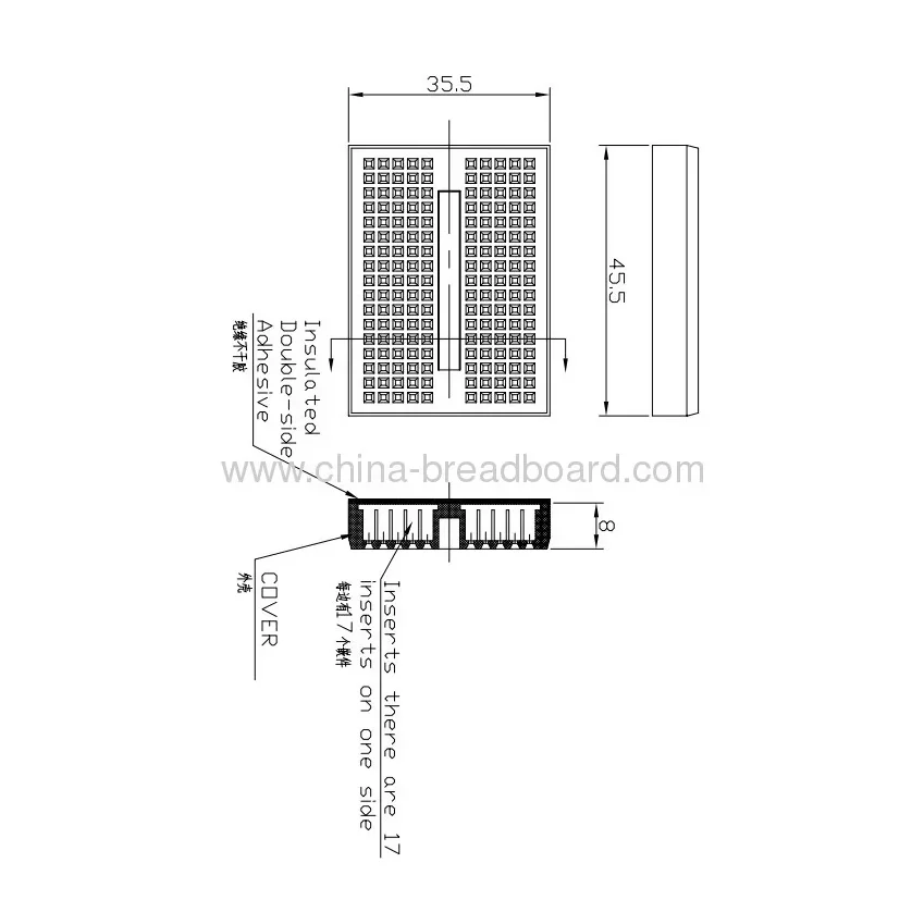 170 pts Mini Breadboard SYB-170 White — Power & Components — Detail / close-up