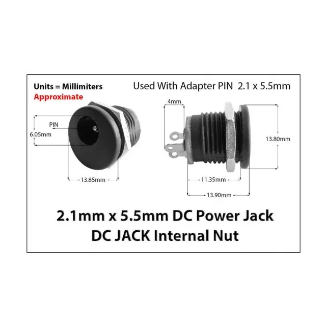 2.1×5.5mm DC Power Jack Socket Panel Mount (Female) 3Pin — Connectors & Wires — Back view