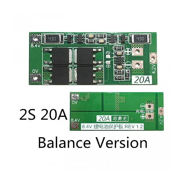 2S 20A 7.4V / 8.4V 18650 Lithium Battery Protection Board with Balance — Power & Components — Back view