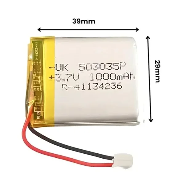 3.7V 1000mAh Li-Po Battery (503035P) – High-Quality Rechargeable Lithium Polymer Single Cell — Power & Components — Back view