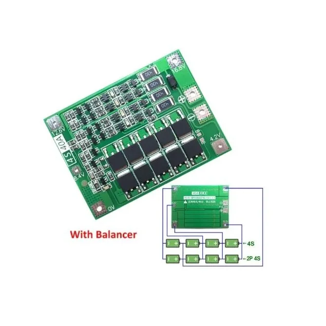 4 Series 40A 18650 Lithium Battery Protection Board 14.8V 16.8V with Balance for Drill Motor Lipo Cell Module 4S 40A — Power & Components — Back view
