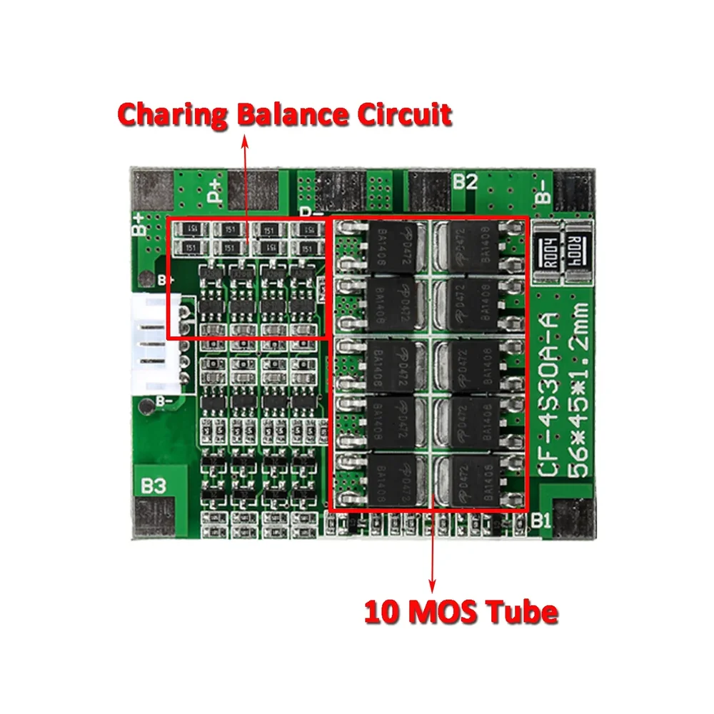 4S 30A 18650 Lithium Battery Protection Board 14.8V 16V with Cable — Power & Components — Back view