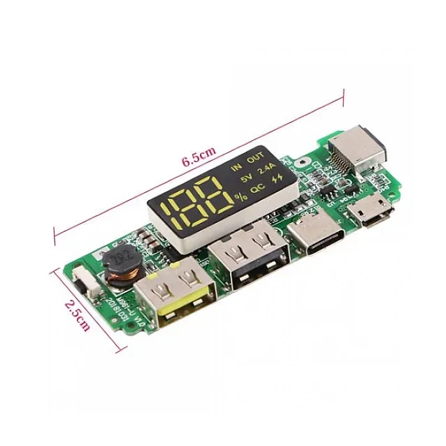 5V 2.4A Lithium Battery Digital Display Charging Module with Dual USB Power Bank Module — Power & Components — Pinout diagram