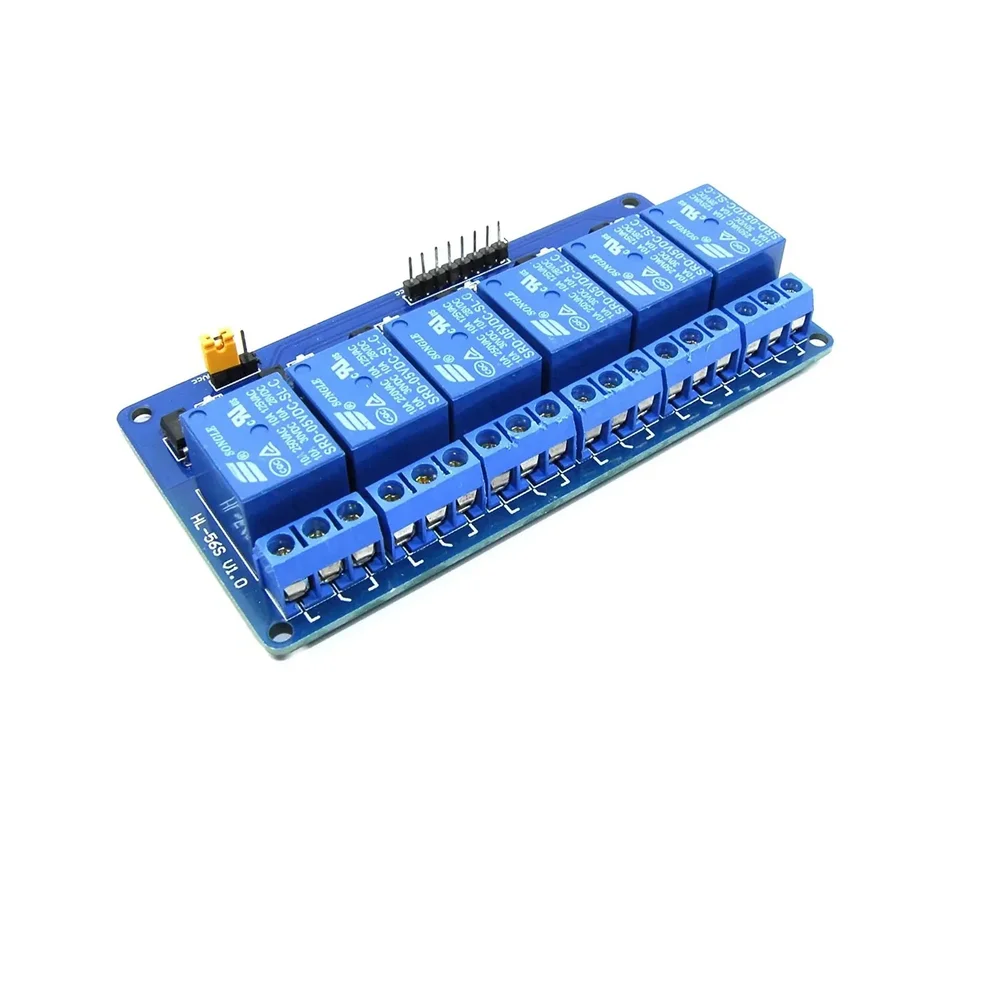 5V 6 Channel Low Level Relay Module with Light Coupling — Power & Components — Back view