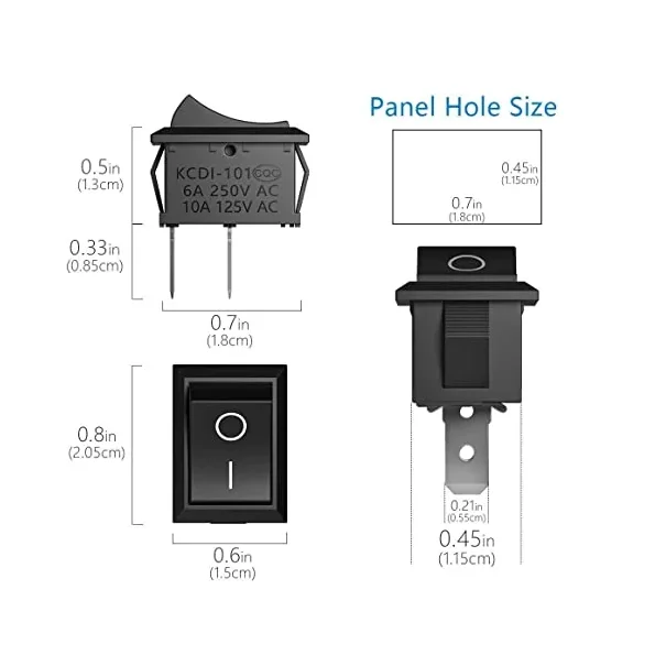 6A 250V AC black color 2 pins SPST small plastic rocker switch — Power & Components — Back view