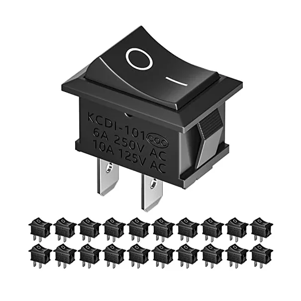 6A 250V AC black color 2 pins SPST small plastic rocker switch — Power & Components — Detail / close-up
