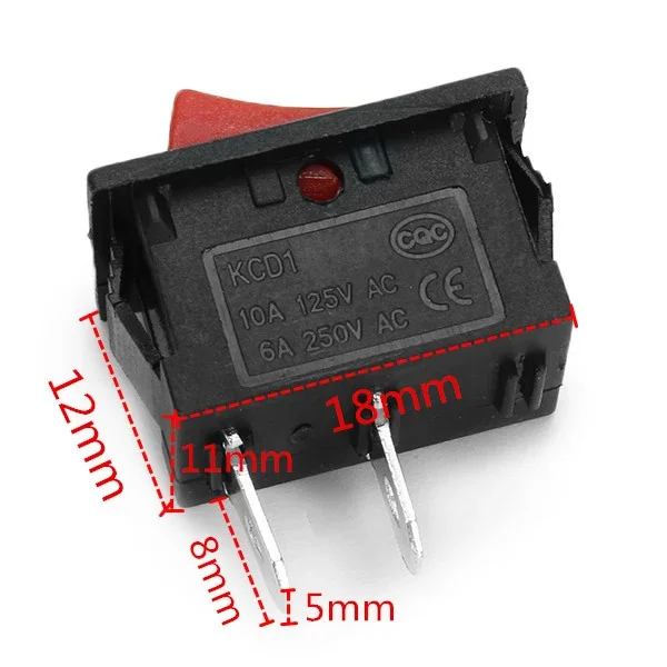 6A 250V AC red color copper 2 pins SPST small plastic rocker switches — Power & Components — Back view