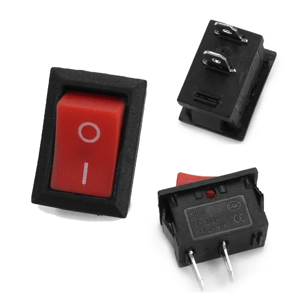 6A 250V AC red color copper 2 pins SPST small plastic rocker switches — Power & Components — Detail / close-up