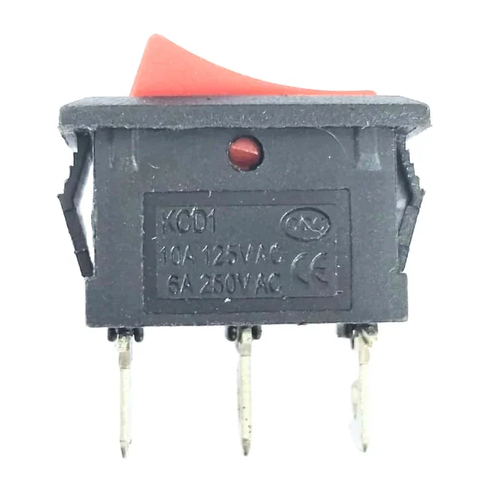6A 250V SPDT 3 Pin Mini Rocker Switch ON/OFF Red 2 Position Switch — Power & Components — Back view