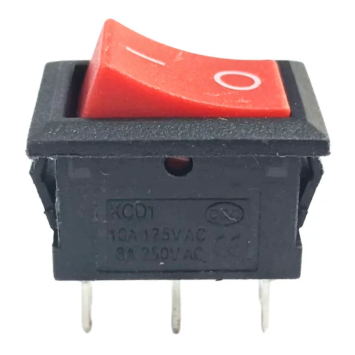 6A 250V SPDT 3 Pin Mini Rocker Switch ON/OFF Red 2 Position Switch — Power & Components — Pinout diagram