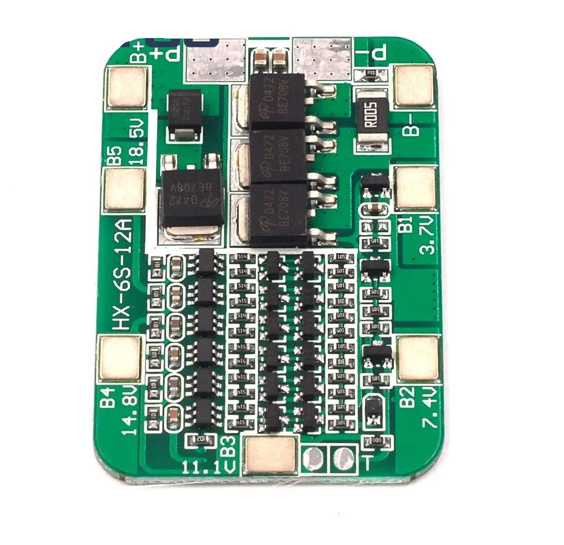 6S 12A Lithium Battery 18650 Charger PCB BMS Protection Board — Power & Components — Back view