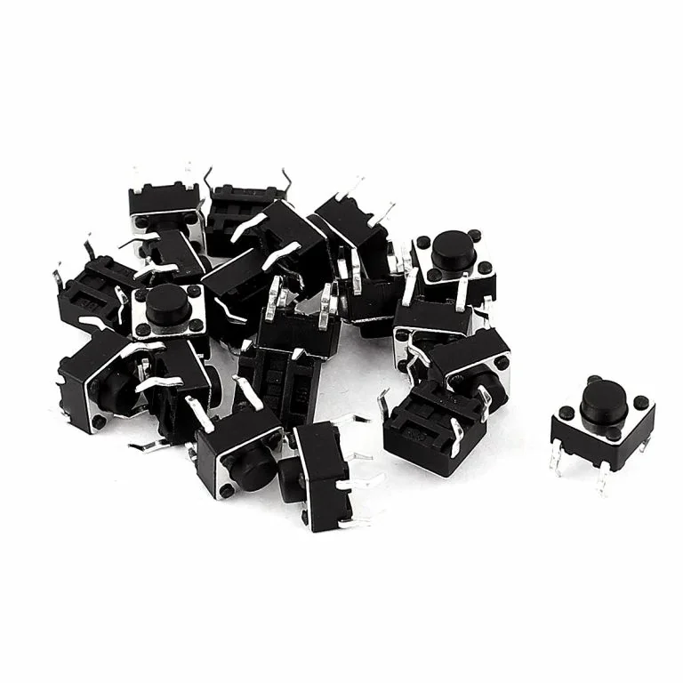 6×6×5mm Tactile Push Button Switch – Through-Hole Red — Power & Components — Detail / close-up