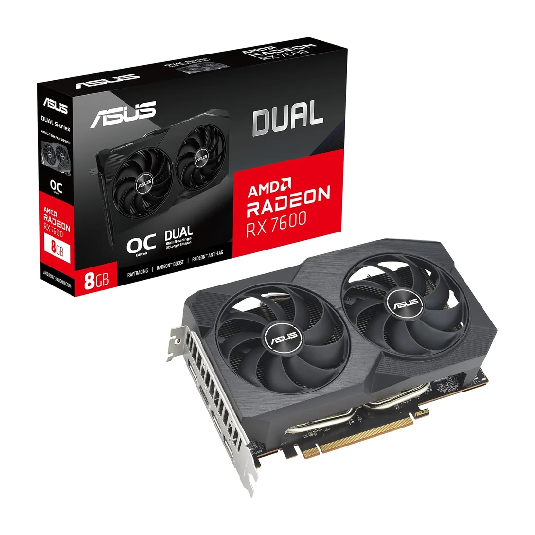 ASUS Dual Radeon RX 7600 EVO OC Edition 8GB GDDR6 Graphics Card — Back view