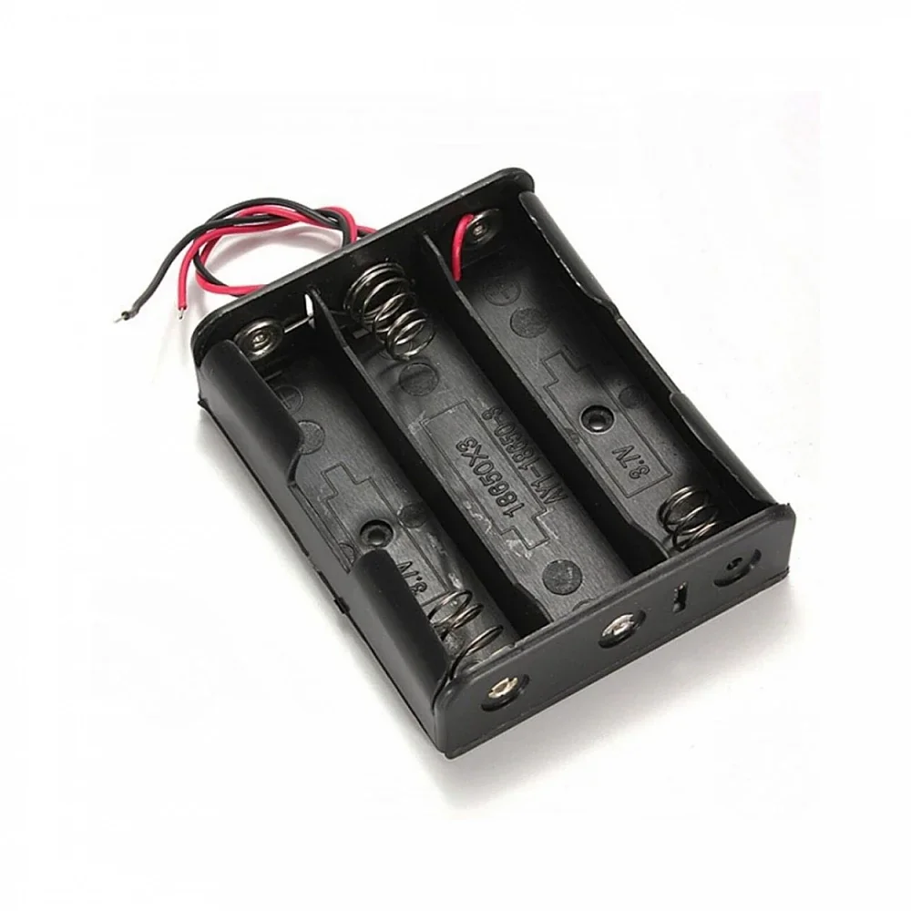 Black Plastic 3×18650 Battery Holder or Case Series Connection With Wire — Power & Components