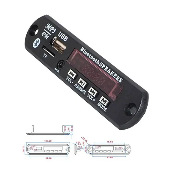 Bluetooth MP3 Decoding Board Module with inbuilt SD Card Slot / USB / FM / and Remote Control — Display & Communication — Pinout diagram