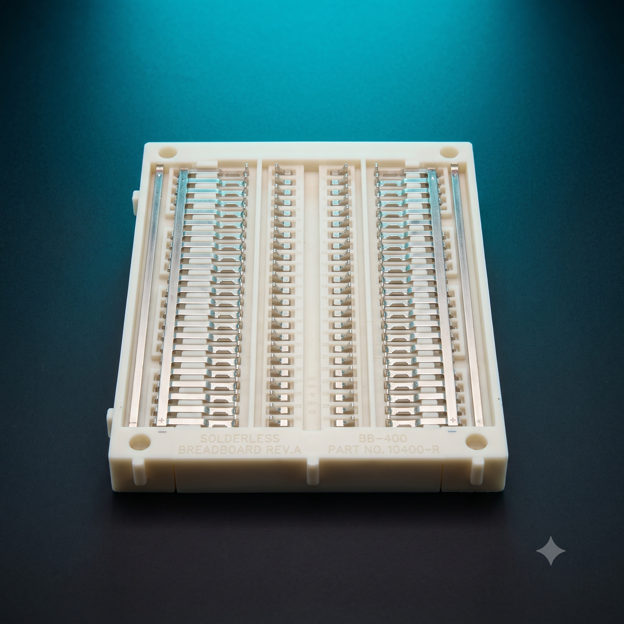 Solderless 400 pin breadboard – Normal Quality — Power & Components — Back view