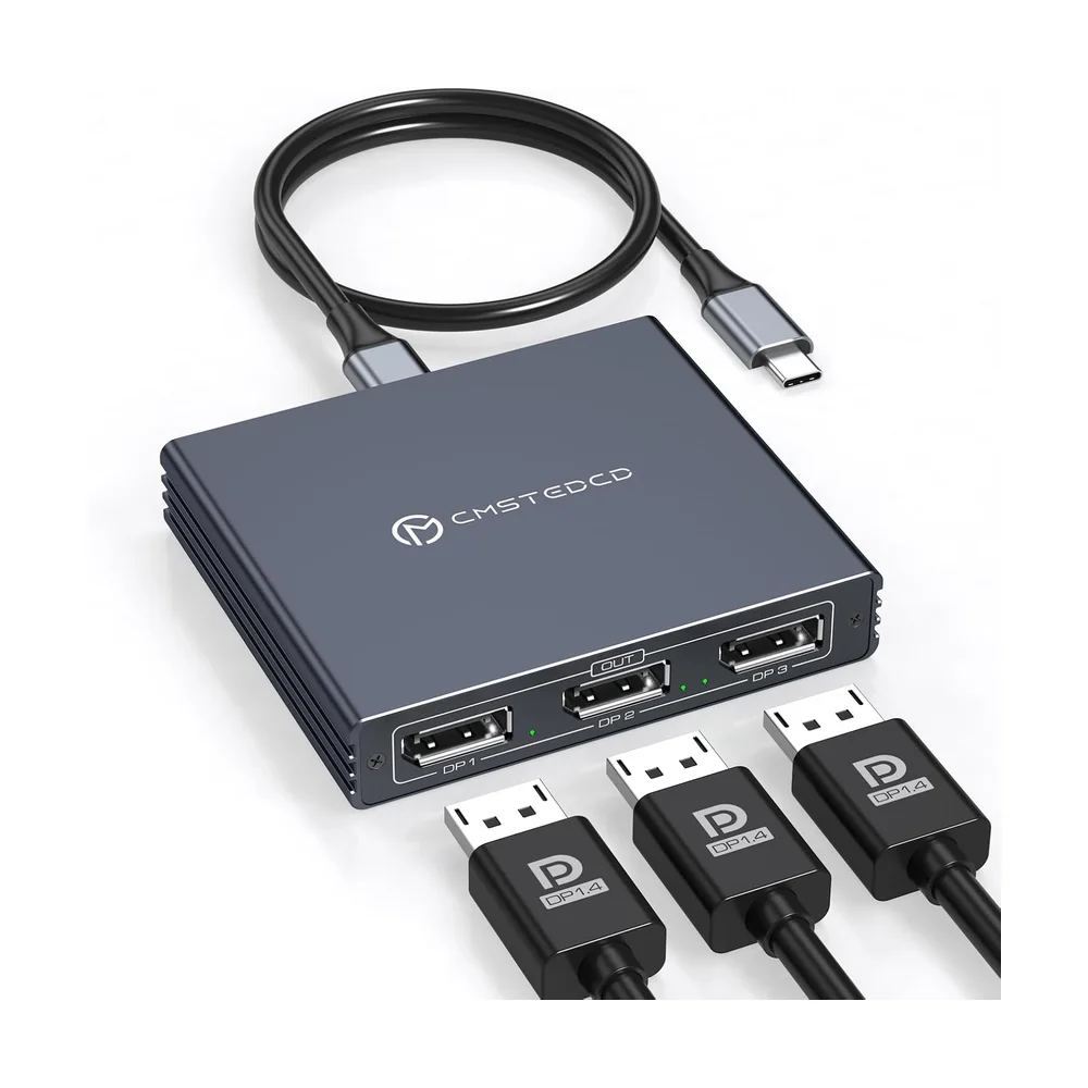 DisplayPort 1.4 MST Hub (1 → 3 Monitors) — Detail / close-up