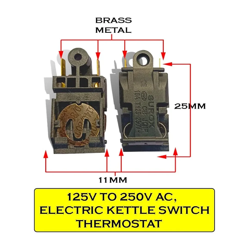 Electric Kettle Thermostat Switch T125 16A 250V Automatic Thermal Cut-Off Switch Black — Power & Components — Back view