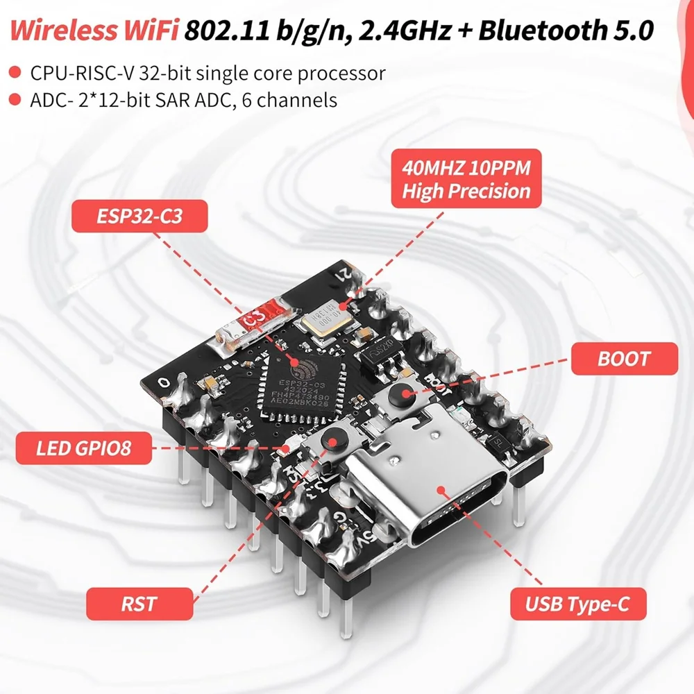 ESP32-C3 Super Mini Development Board With Headers Pins — Microcontrollers — Detail / close-up