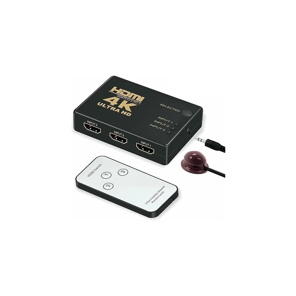 HDMI Switcher 3×1 4K@60Hz with Remote — Detail / close-up
