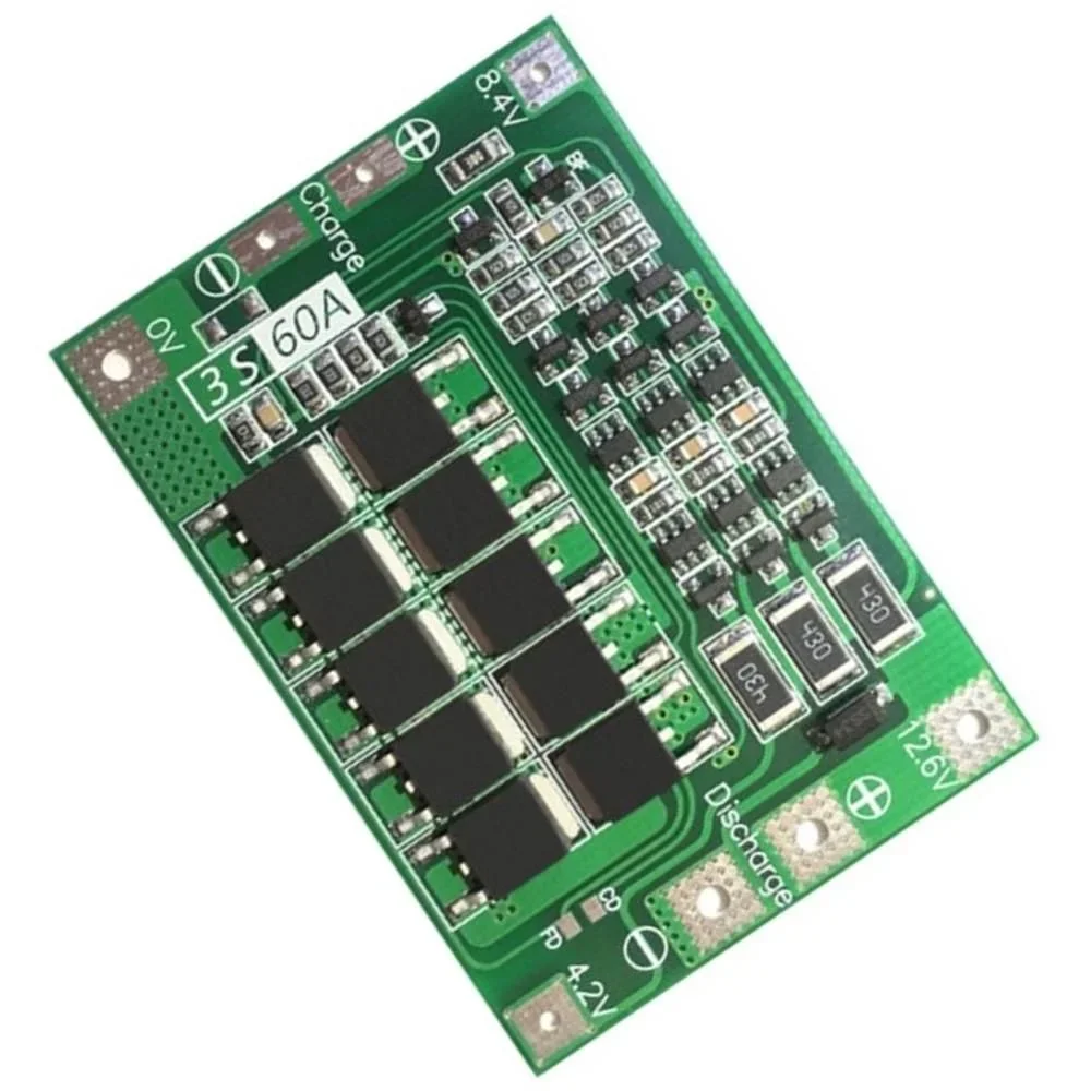 3S 60A Lithium Battery Charger BMS 18650 Protection Module Circuit — Power & Components — Back view