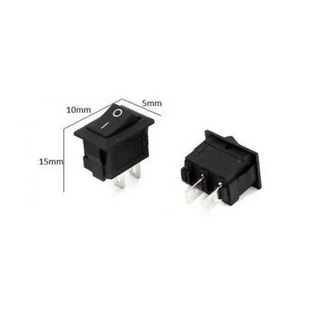 Black SPST 2 Pin ON/OFF Rocker Switch 3A 250V AC Mini Power Switch — Power & Components — Detail / close-up