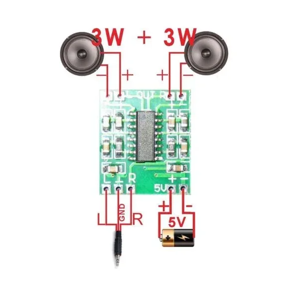 PAM8403 5V Two-channel Stereo Mini Class-D 3W+3W Audio Amplifier — Power & Components — Detail / close-up