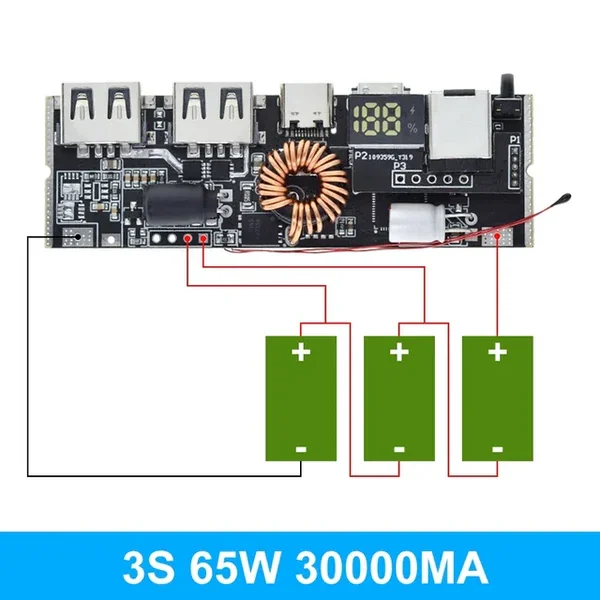 QC3.0 PD 2.0 Power Bank Dual Type-C Port Two-way Fast Charging Mobile Power Bank Module — Power & Components — Detail / close-up