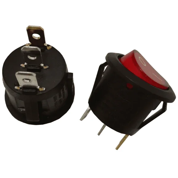 Round Rocker switch 6A 250V 3 PIN RED LED — Power & Components — Detail / close-up