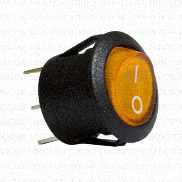 RS 13 Yellow Light 3 Pin On/Off Rocker Switch – 6A 250VAC SPDT Standard Plastic Switch — Power & Components — Detail / close-up