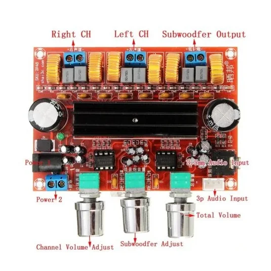 XH-M139 50Wx2+100W 2.1 Channel Digital Subwoofer Amplifier Board 12V-24V — Display & Communication — Detail / close-up
