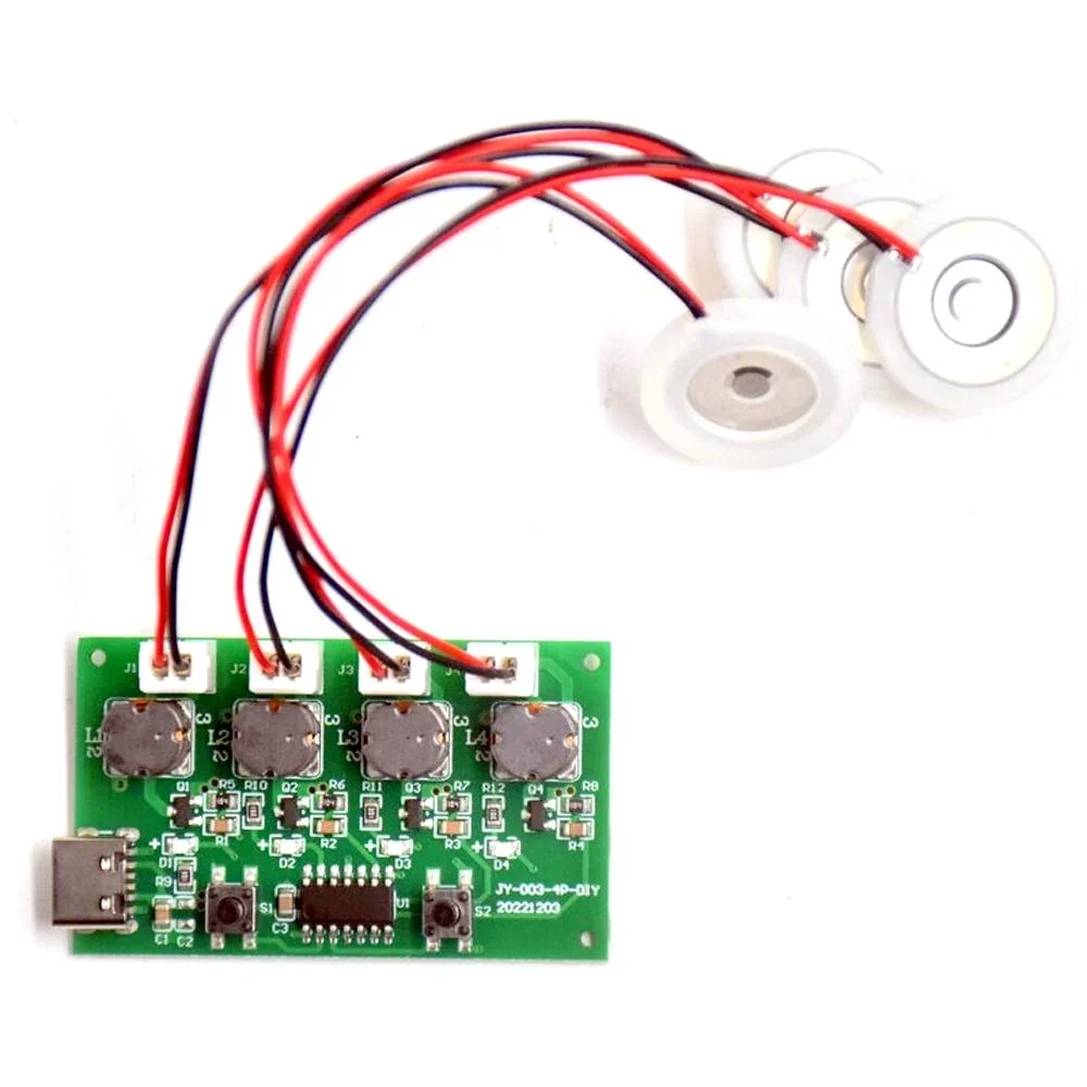 Type-C USB Mini Humidifier DIY Kit 4 in 1 | 4-Fogger Mist Maker Module | Ultrasonic Atomizer Film Sheet with Driver Board — Sensors — Pinout diagram