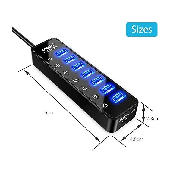 UGREEN Powered 7-Port USB 3.0 Hub — Back view