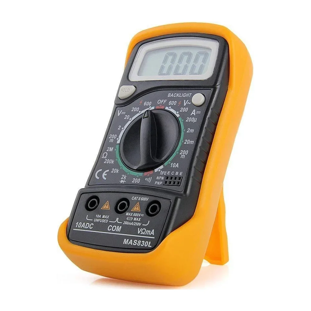 MAS830L Digital LCD Multimeter with Backlight | AC/DC Voltage Current Resistance Tester — Power & Components