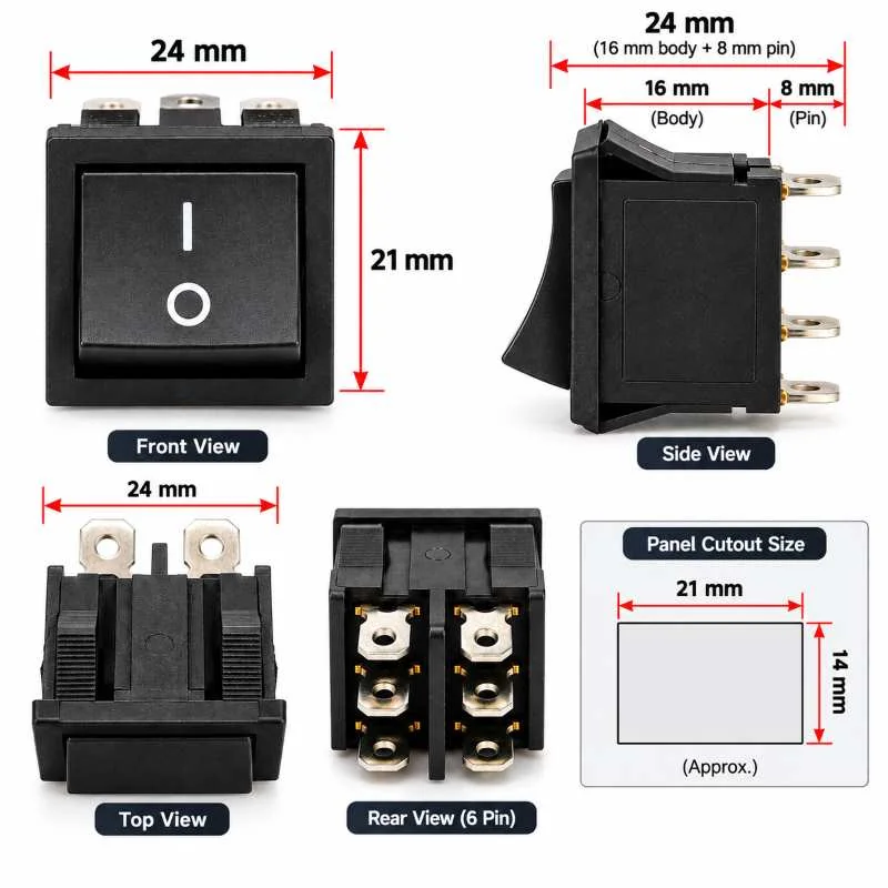 UPS Rocker Switch Black 6 Pin ON-OFF-ON — Power & Components — Back view