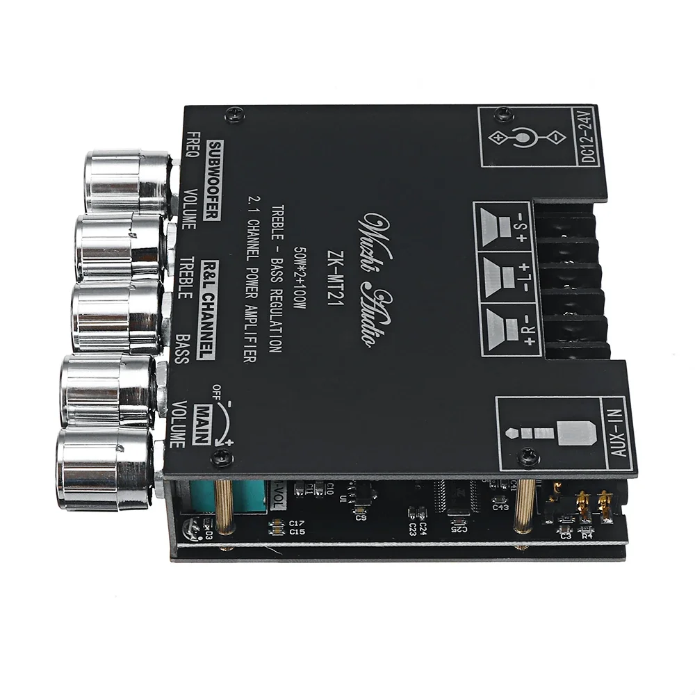 Wuzhi Audio ZK-MT21 Bluetooth 5.0 Subwoofer Amplifier Board 50WX2+100W 2.1 Channel Power Audio Stereo Amplifier Tone Board Bass AMP AUX — Display & Communication — Detail / close-up