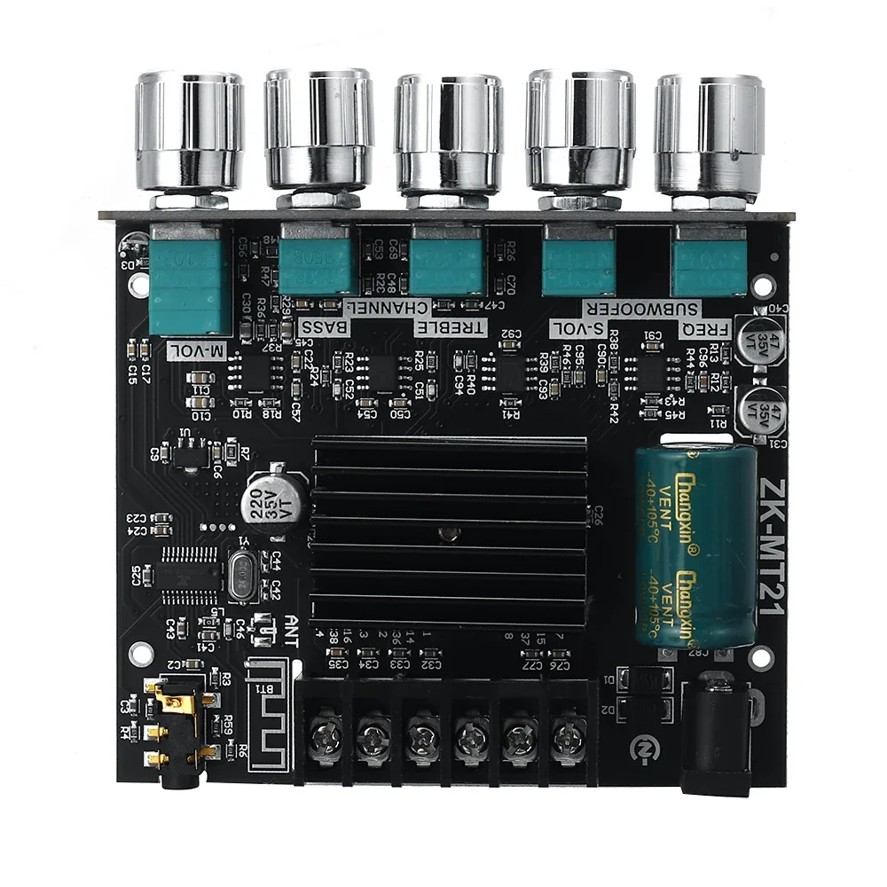 Wuzhi Audio ZK-MT21 Bluetooth 5.0 Subwoofer Amplifier Board 50WX2+100W 2.1 Channel Power Audio Stereo Amplifier Tone Board Bass AMP AUX — Display & Communication — Pinout diagram