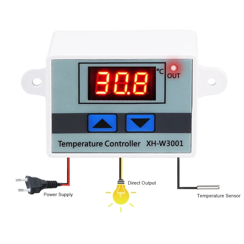 XH-W3001 AC 220V 1500W Digital Microcomputer Thermostat Switch — Sensors — Back view