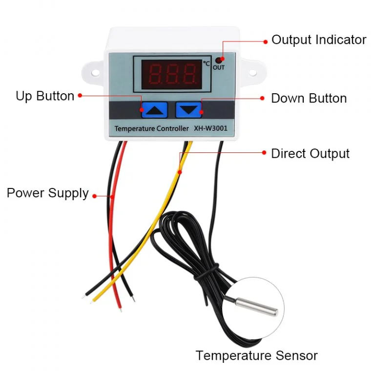 XH-W3001 AC 220V 1500W Digital Microcomputer Thermostat Switch — Sensors — Pinout diagram