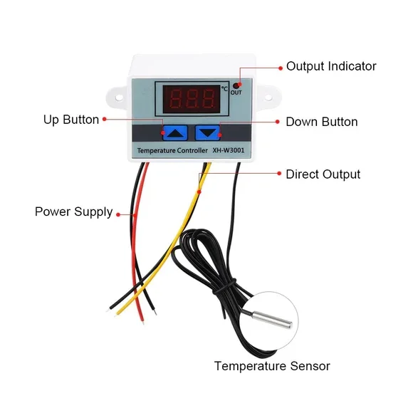 XH-W3001 DC 12V 120W Digital Microcomputer Thermostat Switch — Sensors — Back view